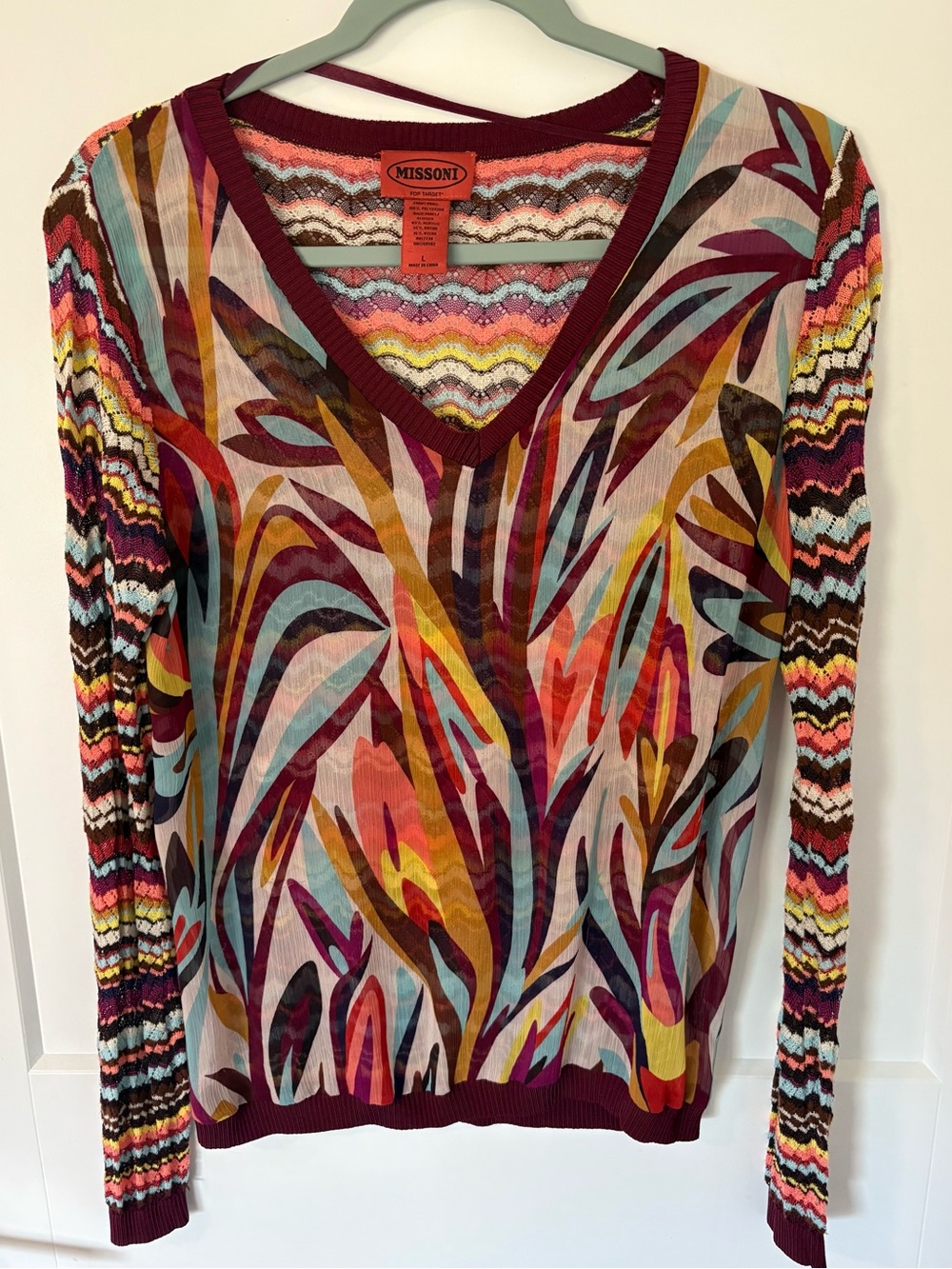 Missoni For Target Chevron- Floral V-Neck Sweater- Like New- Large